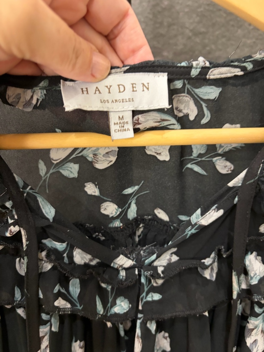 Hayden Black Floral Ruffled Peasant Top Size Medium - Picture 7 of 12